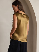 [Ruskea] SilkSilky-FI Cap Sleeve Round Neck Naisten T-paita 002
