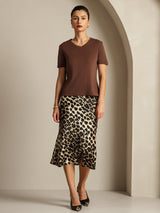 [Kahvi] SilkSilky-FI Short Sleeve V Neck Naisten T-paita 008
