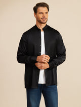 [Musta] SilkSilky-FI Long Sleeve Stand Collar Miesten Paita 004
