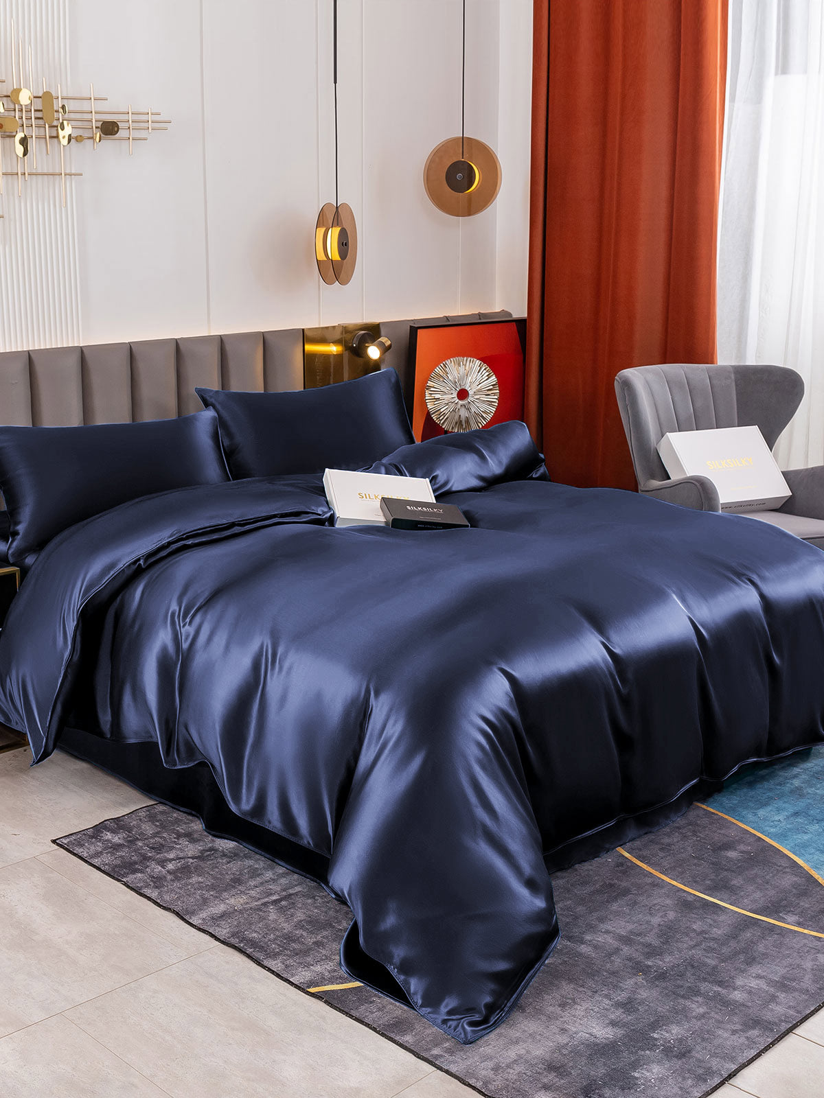 [Tummansininen] SilkSilky-FI 19Momme Bedding Set 003