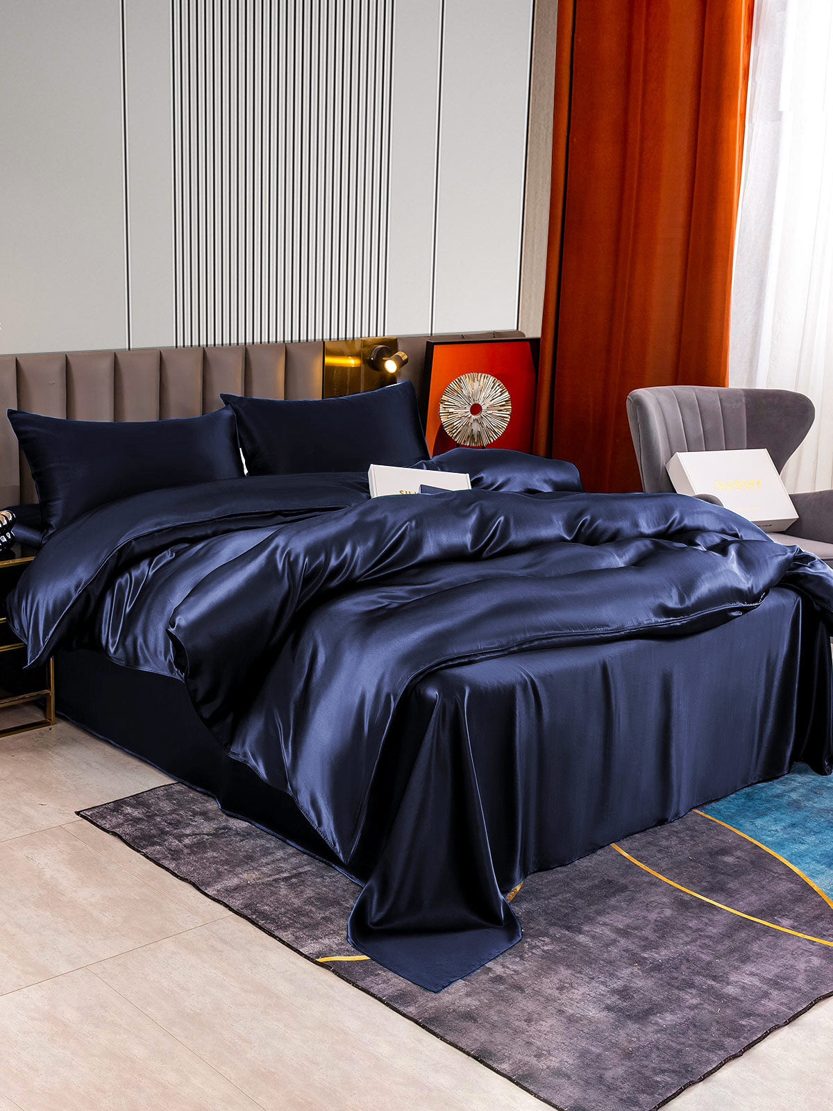 [Tummansininen] SilkSilky-FI 22Momme Bedding Set 003