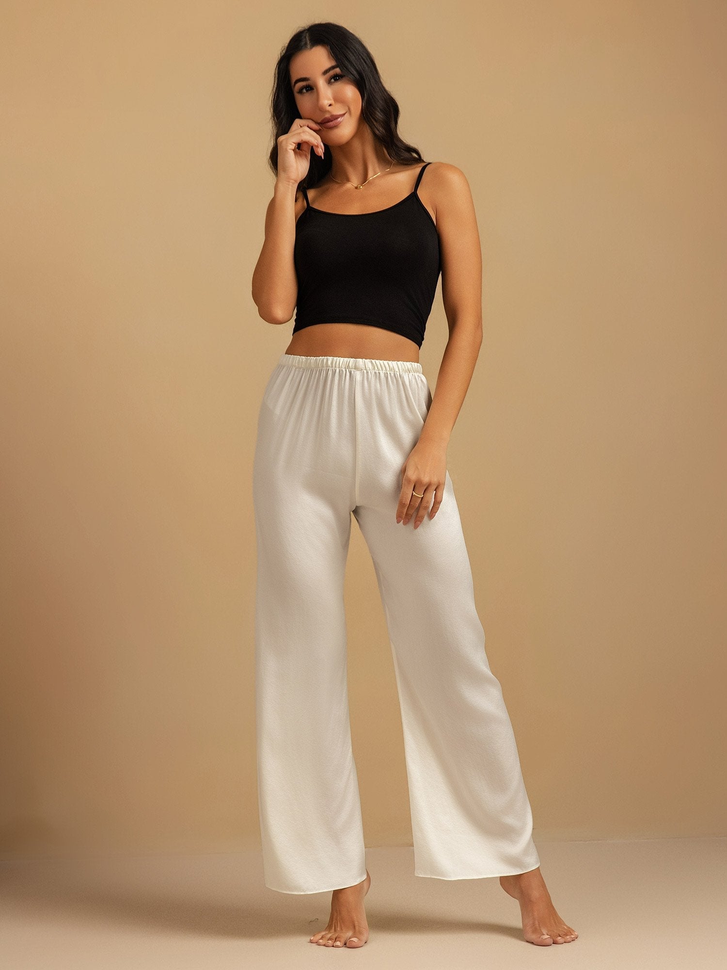 [Valkoinen] SilkSilky-FI 19Momme Womens Sleep Bottoms 005,