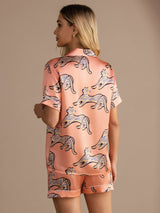 [Vaaleanpunainen Kissa] SilkSilky-FI Short Sleeve Lapel Collar Naisten Pyjamat 002