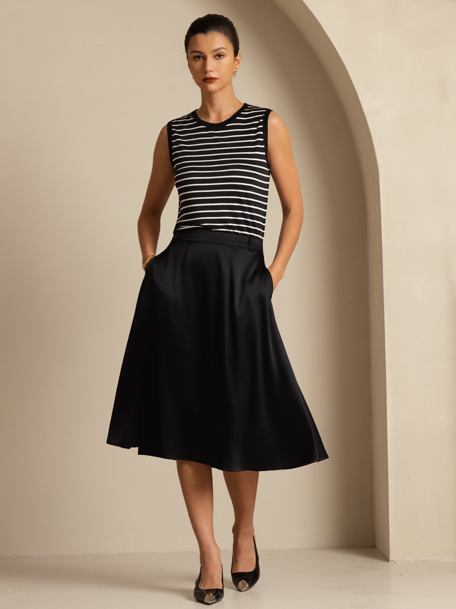 [Musta] SilkSilky-FI 19Momme Silkki Skirt 001