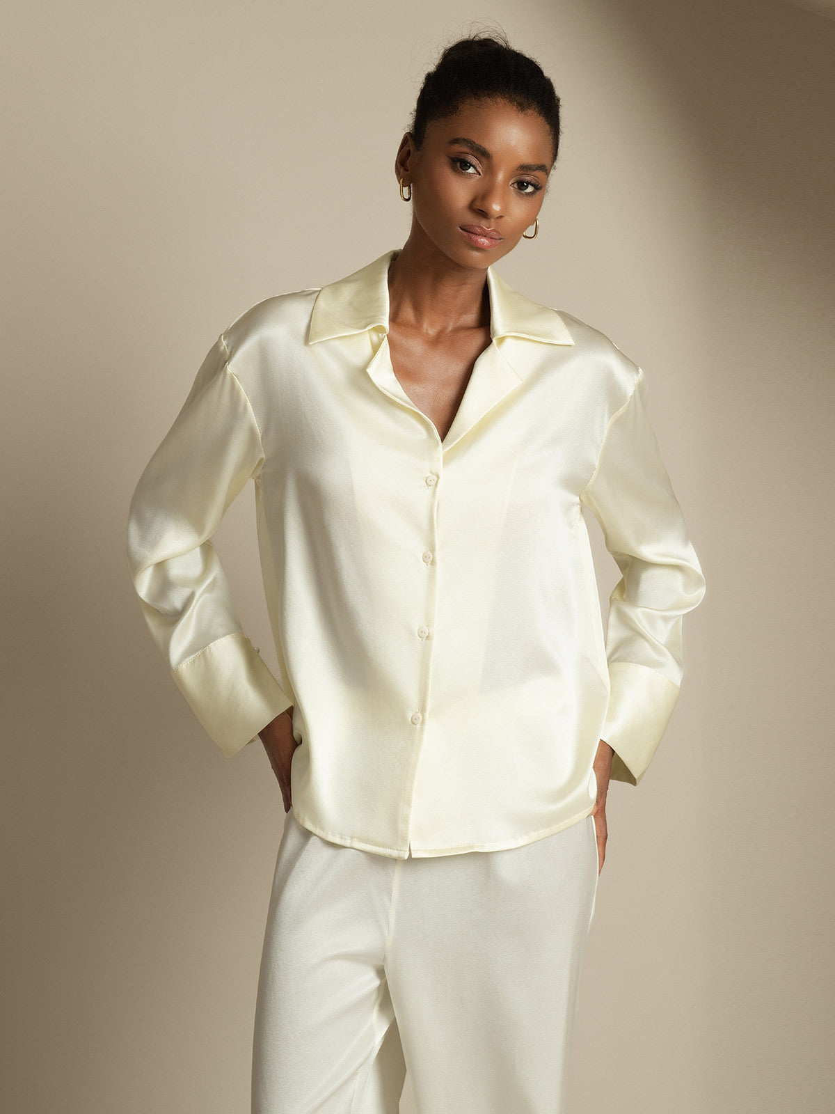 [Norsunluu] SilkSilky-FI 19Momme Notch Collar Naisten paita 005
