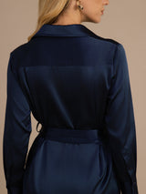 [Tummansininen] SilkSilky-FI Long Sleeve Lapel Collar Mekko 005