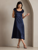 [Tummansininen] SilkSilky-FI Cap Sleeve Scoop Neck Mekko 006