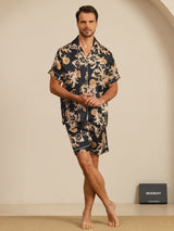 [Musta Lohikäärme] SilkSilky-FI Short Sleeve Notkokaulus Miesten Pyjamat 007