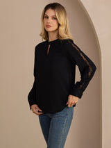 [Musta] SilkSilky-FI Long Sleeve Keyhole Neck Naisten Puserot 004