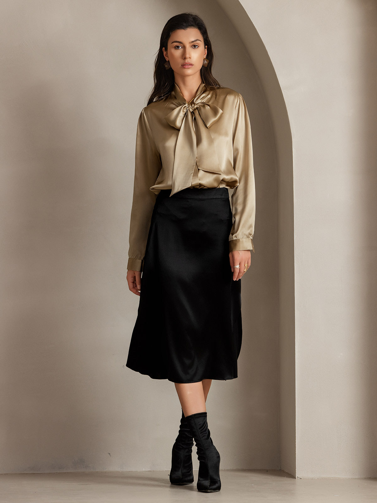 [Samppanja] SilkSilky-FI 19Momme Silk Long Sleeve Tie Neck Naisten paita 005