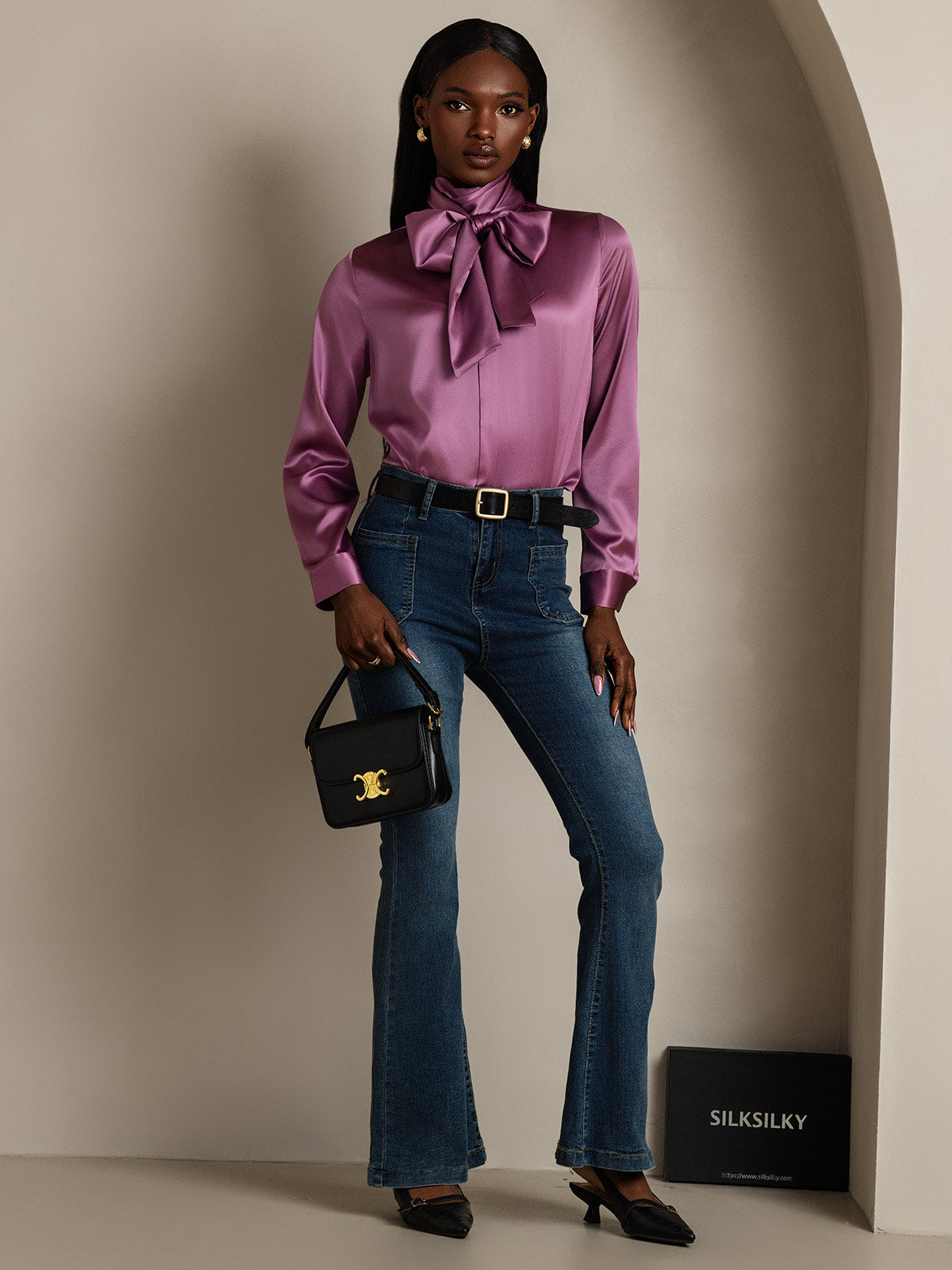 [Tumma Violetti] SilkSilky-FI 19Momme Womens Shirt 007
