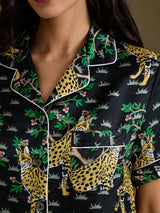 [Musta Servaali] SilkSilky-FI Short Sleeve Notch Collar Naisten Pyjamat 006