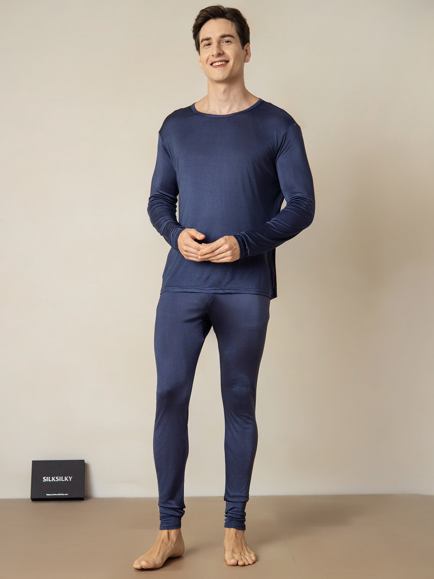 [Tummansininen] SilkSilky-FI Mens Pajamas 001