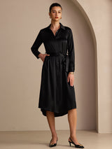 [Musta] SilkSilky-FI Long Sleeve Lapel Collar Mekko 001
