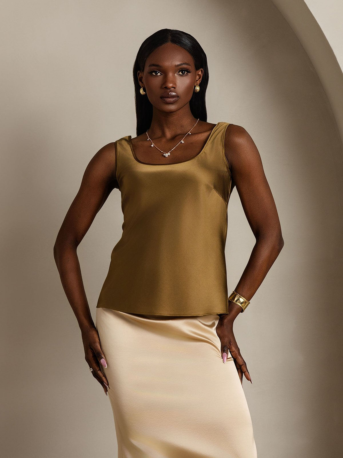 [Ruskea] SilkSilky-FI 19Momme Camisoles 001