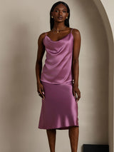 [Tumma Violetti] SilkSilky-FI Spaghetti Strap Cowl Neck Camisole Top 005