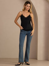 [Musta] SilkSilky-FI Spaghetti Strap V Neck Camisole Top 008