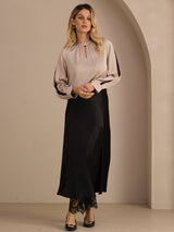 [Tan] SilkSilky-FI Long Sleeve Keyhole Neck Naisten Puserot 007