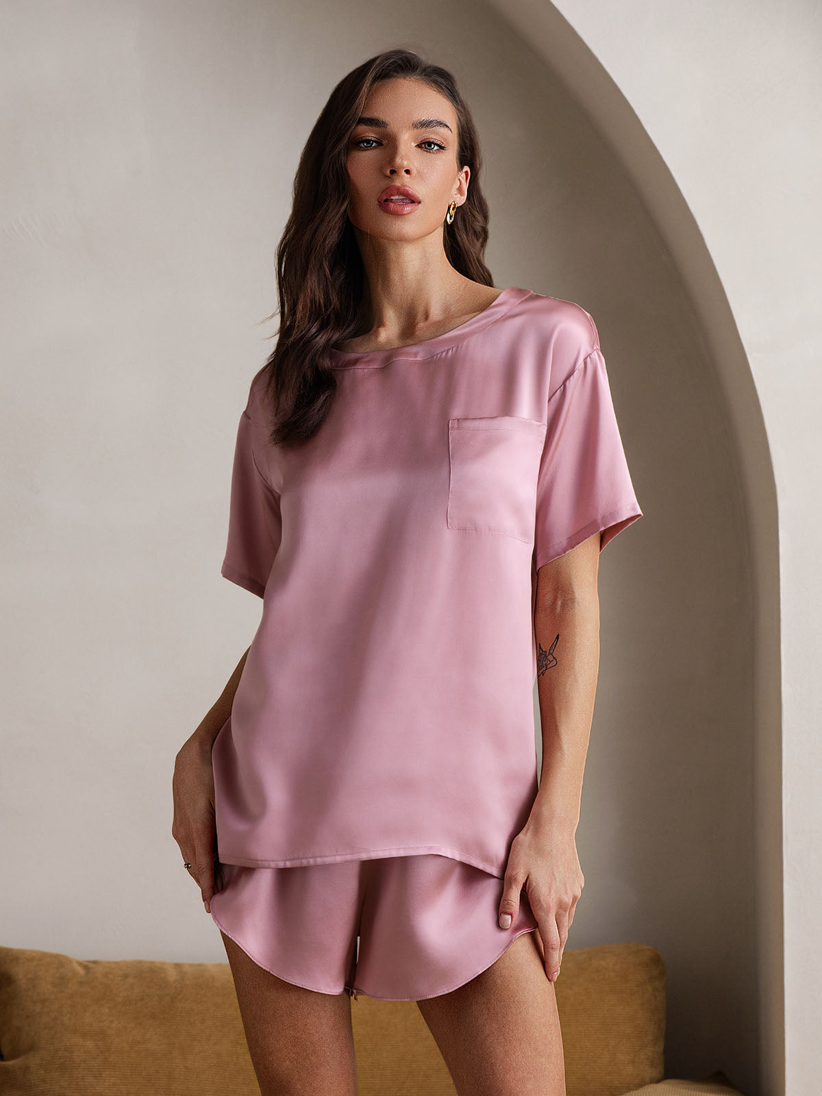 [Vaalean Mauve] SilkSilky-FI Womens Pajamas 005