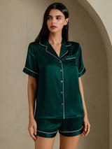 [Tummanvihreä] SilkSilky-FI Short Sleeve Notkokaulus Naisten Pyjamat 001