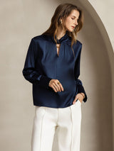 [Tummansininen] SilkSilky-FI 19Momme Womens Shirt 006