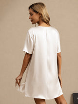 [Valkoinen] SilkSilky-FI Half Sleeve V Neck Yöpaita 002