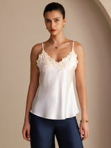 [Valkoinen] SilkSilky-FI Spaghetti Strap V Neck Camisole Top 001