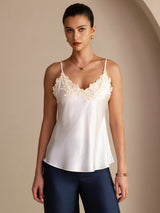 [Valkoinen] SilkSilky-FI Spaghetti Strap V Neck Camisole Top 001