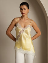 [Vaaleankeltainen] SilkSilky-FI Spaghetti Strap V Neck Camisole Top 001