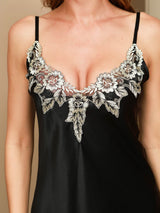 [Musta] SilkSilky-FI Spaghetti Strap V Neck Yöpaita 008