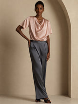 [Toscana] SilkSilky-FI Short Sleeve Cowl Neck Naisten Puserot 005