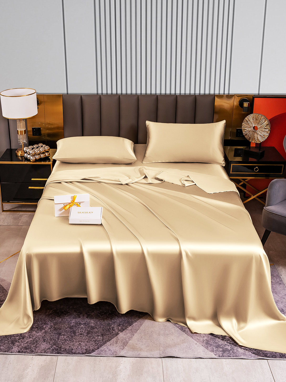 [Beige] SilkSilky-FI 22Momme Bedding Set 001