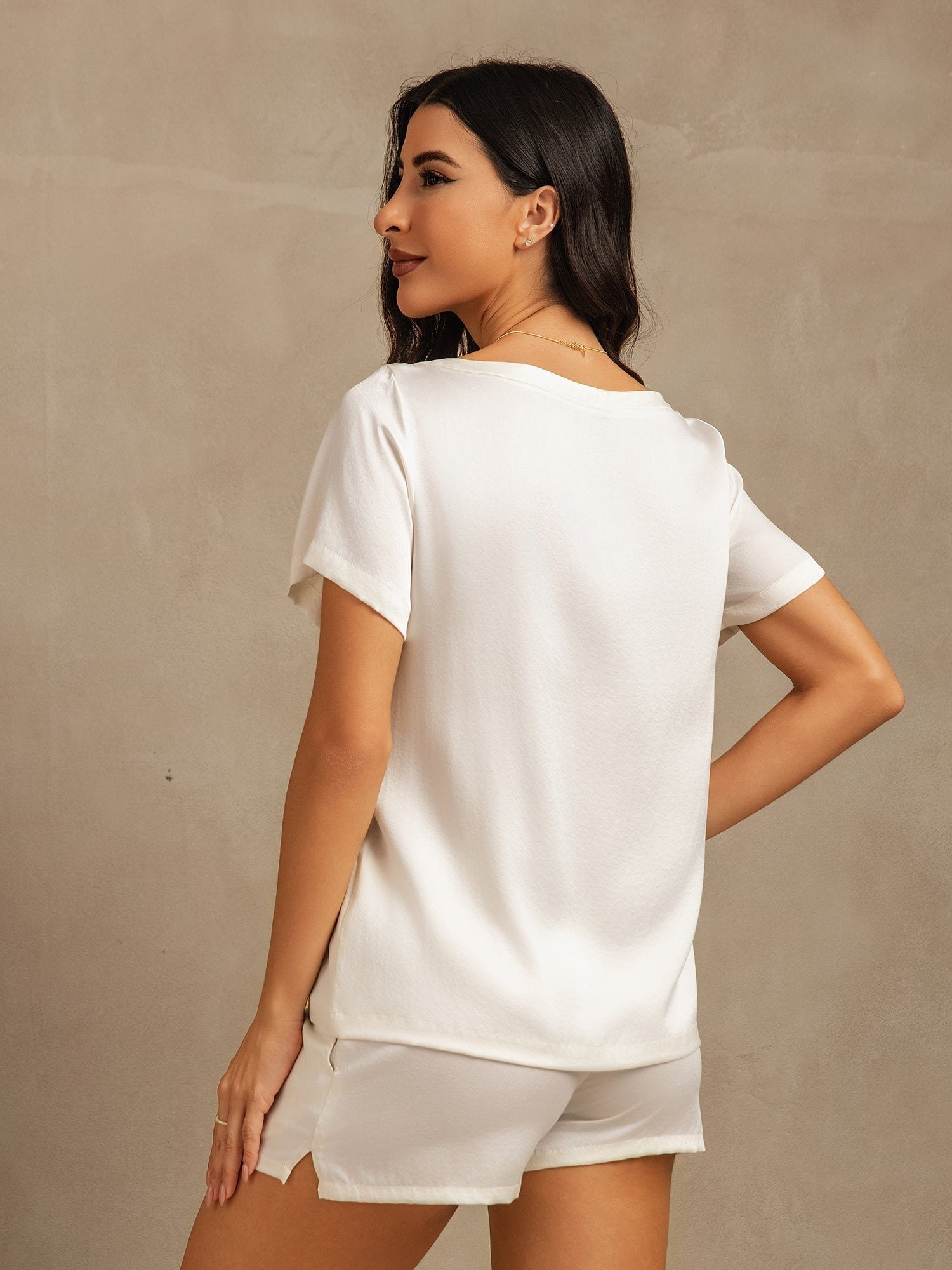 [Valkoinen] SilkSilky-FI 19Momme Womens Pajamas 002,