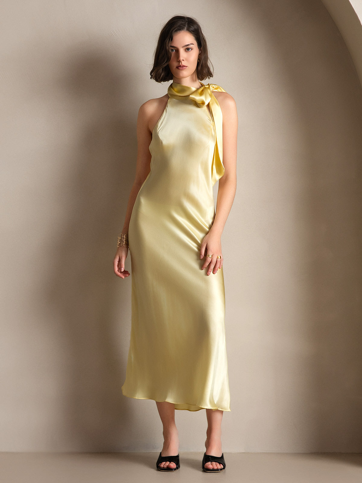 [Vaaleankeltainen] SilkSilky-FI 19Momme Dress 005