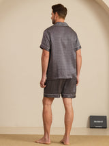 [Musta Ginkgo] SilkSilky-FI Short Sleeve Notkokaulus Miesten Pyjamat 002