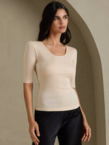 [Beige] SilkSilky-FI Half Sleeve Naisten T-paita 005