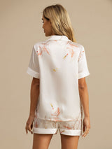 [Valkoinen] SilkSilky-FI Short Sleeve Notkokaulus Naisten Pyjamat 002