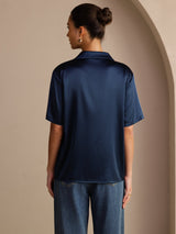 [Tummansininen] SilkSilky-FI Short Sleeve Notkokaulus Naisten paita 002