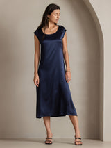 [Tummansininen] SilkSilky-FI Cap Sleeve Scoop Neck Mekko 005