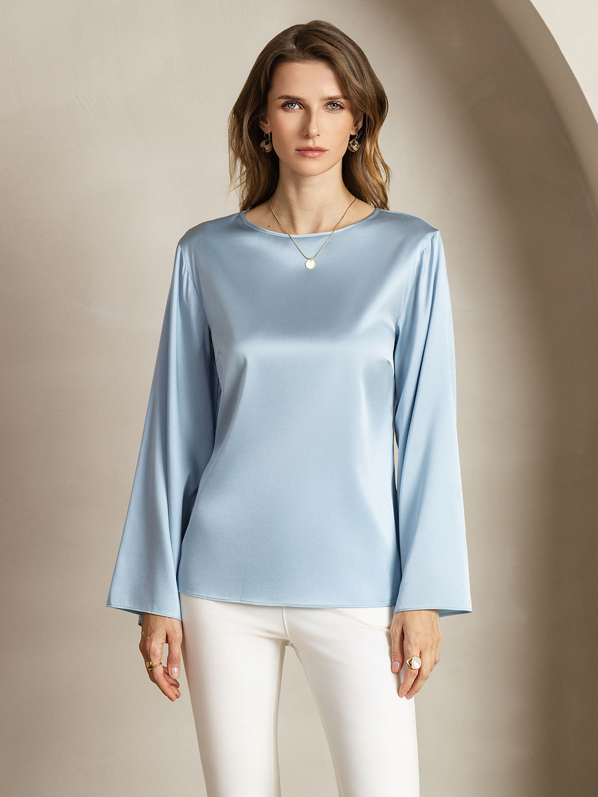 [Harmaansininen] SilkSilky-FI 19Momme Womens T-Shirt 004