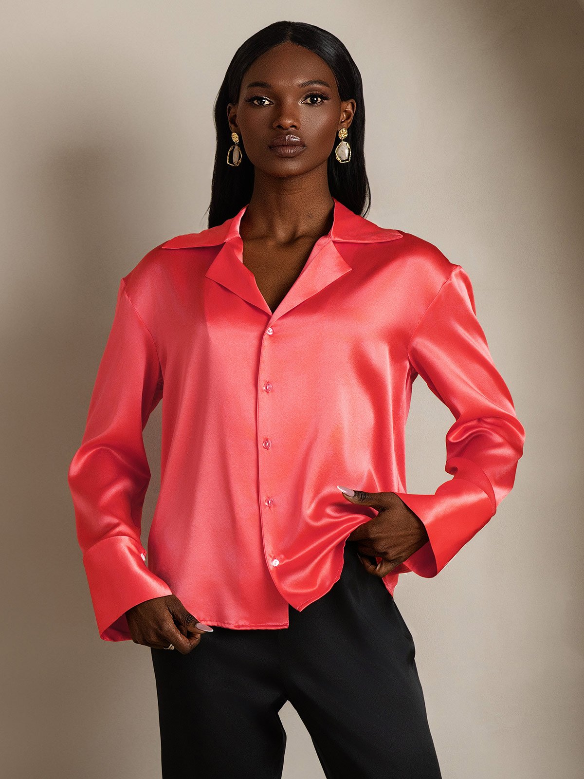 SilkSilky-FI 19Momme Womens Shirt KeisarillinenPunainen 003