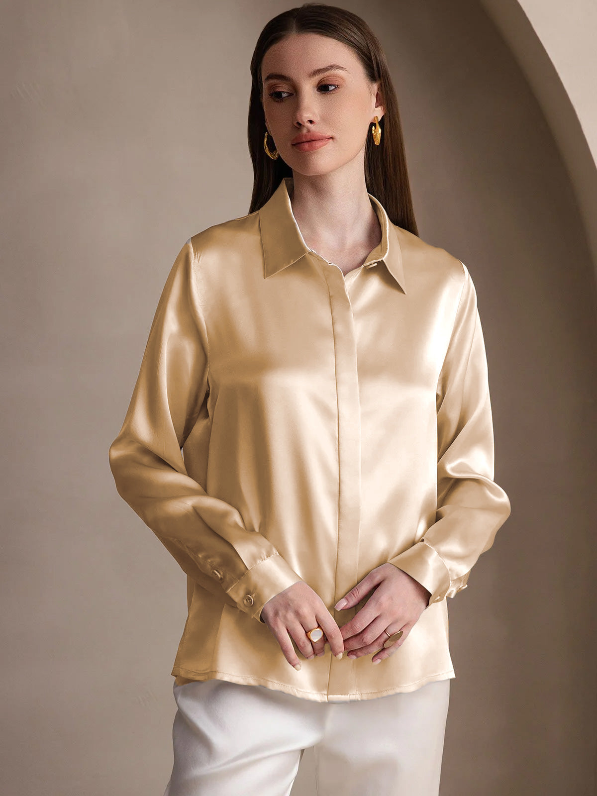 [Samppanja] SilkSilky-FI 19Momme Lapel Collar Naisten paita 001