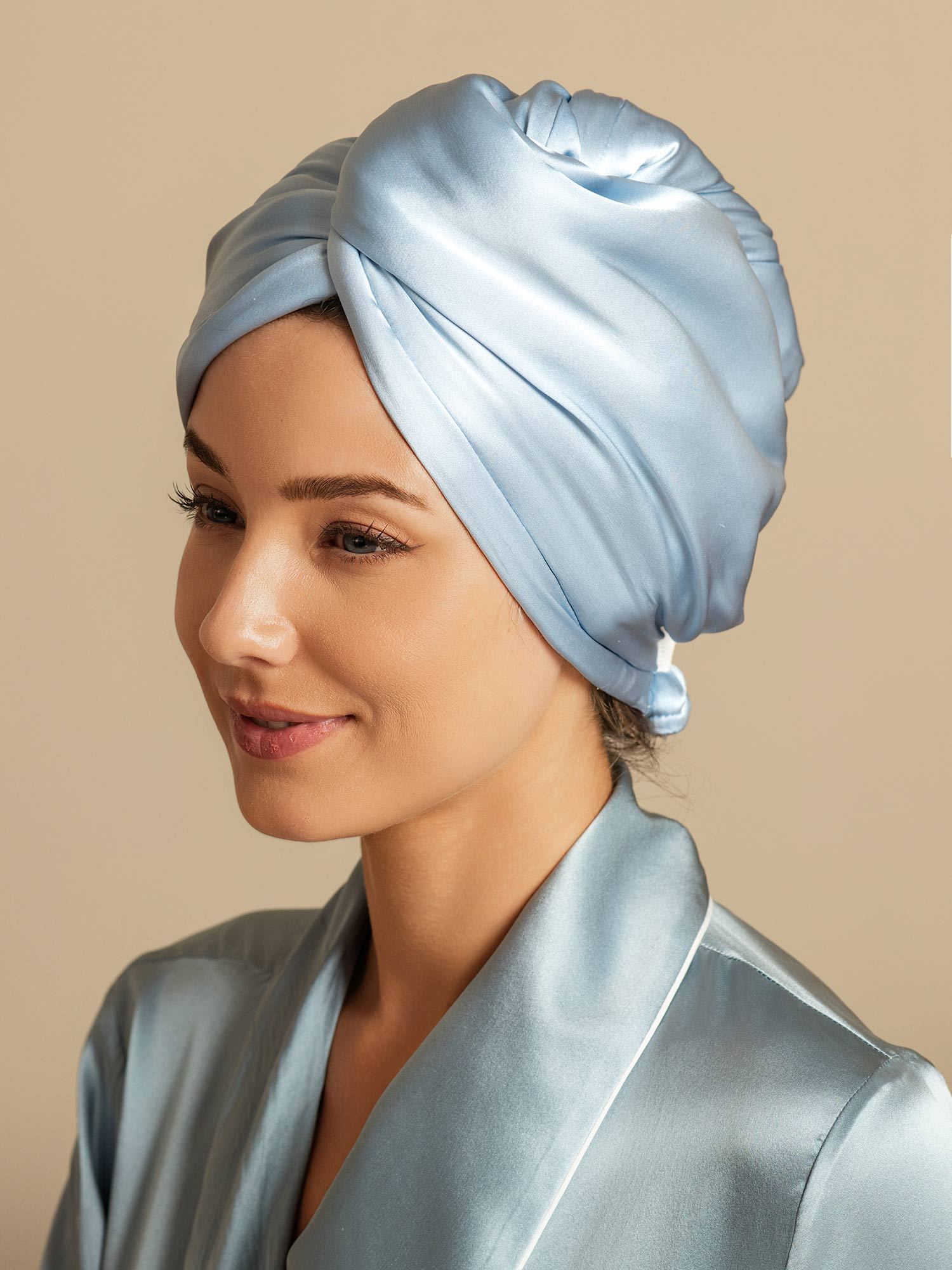 [Taivaansininen] SilkSilky-FI Hair Towel Wrap 005,