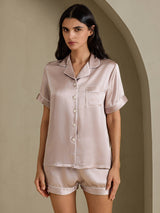 [Varjonharmaa] SilkSilky-FI Short Sleeve Notkokaulus Naisten Pyjamat 001