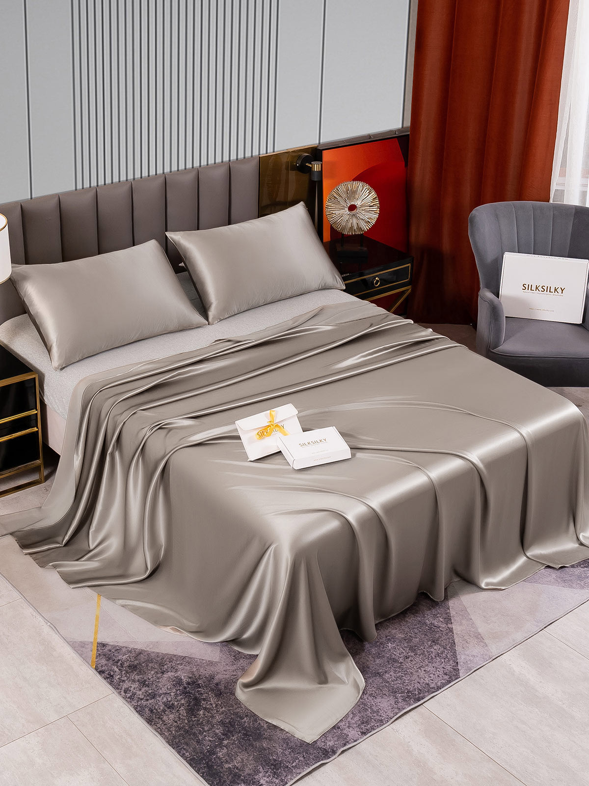[Harmaa] SilkSilky-FI 22Momme Bedding Set 002