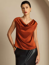 [Karamelli] SilkSilky-FI Cap Sleeve Cowl Neck Naisten T-paita 001