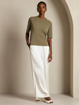 [Poltettu Oliivi] SilkSilky-FI Half Sleeve Crew Neck Naisten T-paita 006