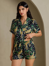 [Musta Servaali] SilkSilky-FI Short Sleeve Notch Collar Naisten Pyjamat 004