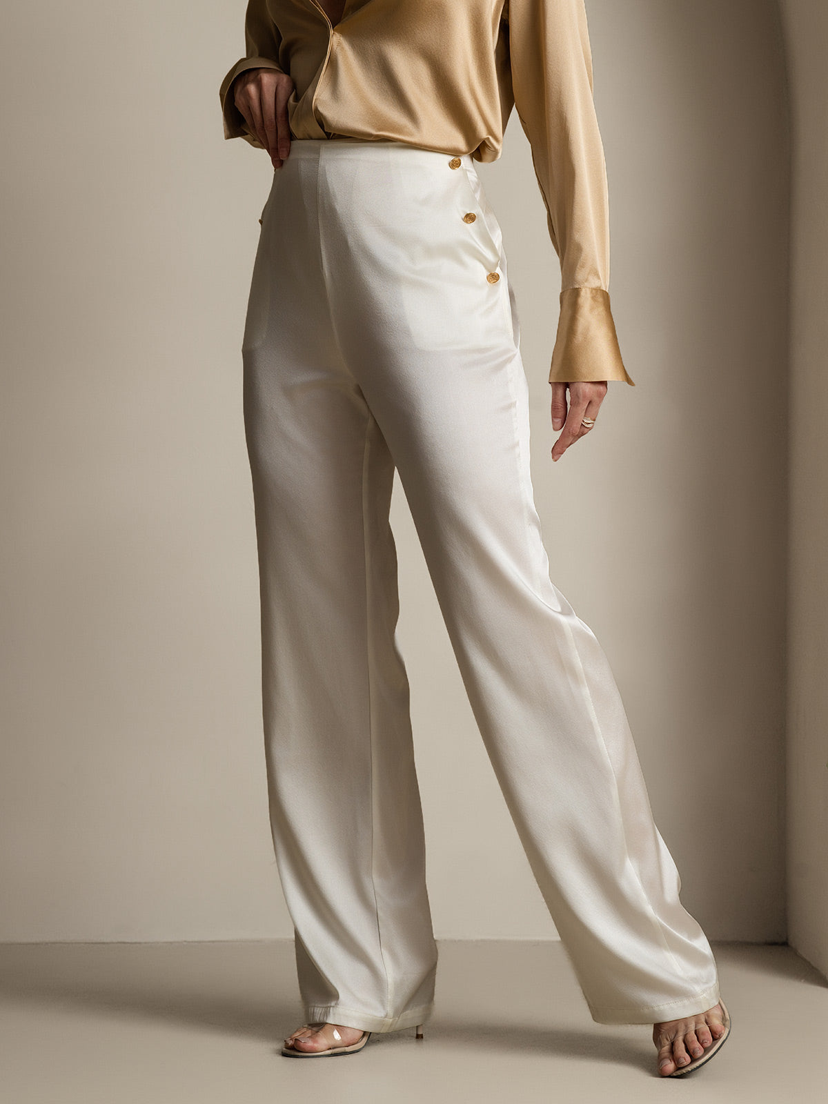 [Valkoinen] SilkSilky-FI 19Momme Womens Pants 006