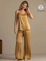 [Tan] SilkSilky-FI 19Momme Spagettihihna Syvä Pyöreä Pääntie Camisole Setti 001